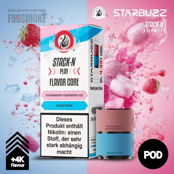 Starbuzz Stack-N Play Pod - Strawberry Raspberry Ice + Sugar Rush 4 ml